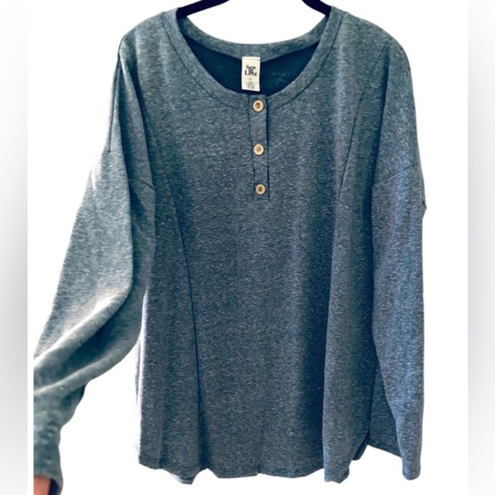 Sew In Love Slate Henley Long Sleeve Top XL